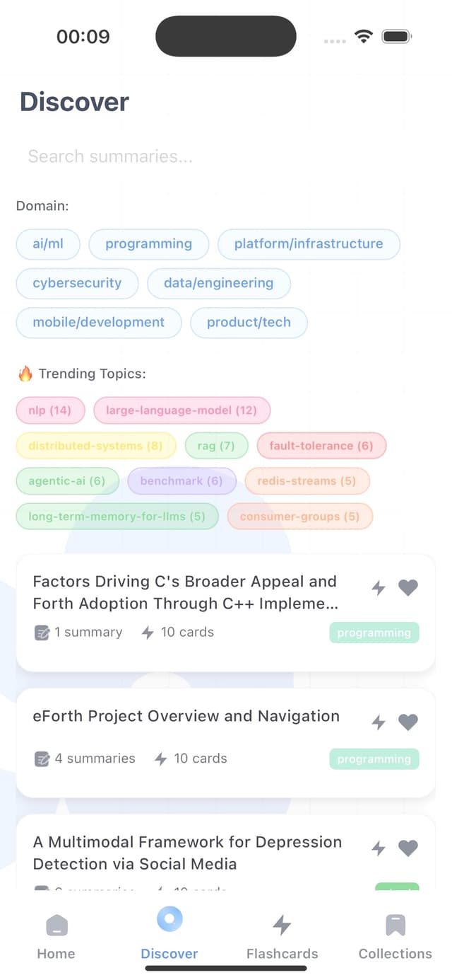 HabitatAI discover screen with topics and domains